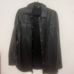 Express Women’s Black Faux Leather Shirt Jacket